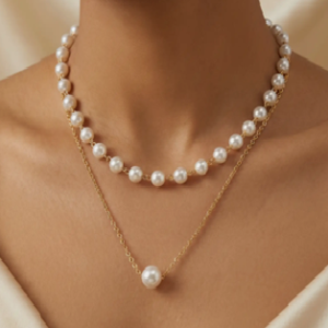 Vritha Elite Pearl Gold-Plated Brass Necklace | Handmade Elegant Link Chain with Lobster Claw Clasp