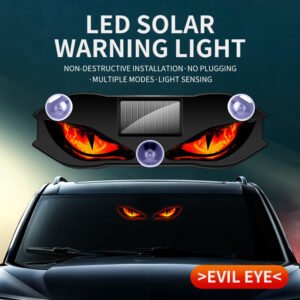 Solar Powered LED Evil Eye Car Warning Light - Wireless Rear Window Emoticon Sign