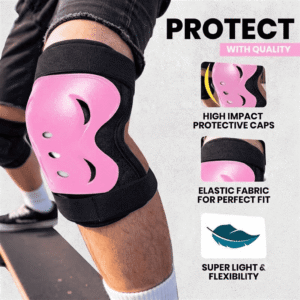 XFACTOR Kids Protective Gear Set - Helmet, Knee, Elbow & Wrist Guards (Pink)