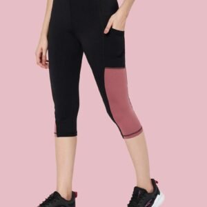 XFACTOR Women's Color Block Activewear Capri Tights with Pocket